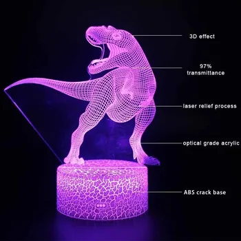 Tegnefilm Dinosaur Udskrivning 3D LED Nat Lys Touch/Fjernbetjening 16 Farve bordlampe USB-Opladning, Batteri Drevet Drop Shipping