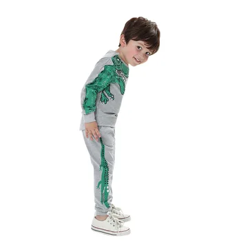 2020 Foråret Baby Boy Tøj af Bomuld med Lange Ærmer Dinosaur Pullover-Stil Frakke+bukser 2stk Børn Boy Tøj, Træningsdragt, 2-8 Y