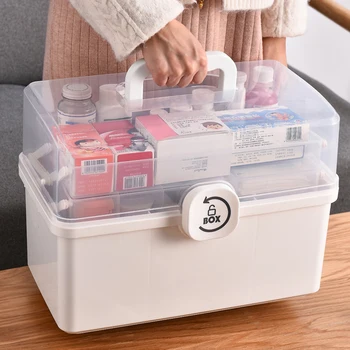 3/2 Lag Bærbare First Aid Kit opbevaringsboks af Plast Multi-Funktionelle Familie Nødsituation Kit Kasse med Håndtag C44