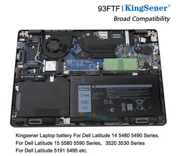 Kingsener 93FTF Laptop Batteri til Dell 5480 5490 5580 5590 5495 5491 M3520 M3530 E5480 E5490 E5580 E5590 4YFVG 11.4 V 51WH