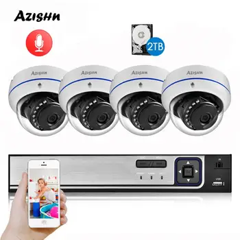 AZISHN Face Detection 4CH 5MP NVR CCTV Security Kit System Udendørs Vandtæt POE IP Dome Kamera Videoovervågning Sæt 4 TB
