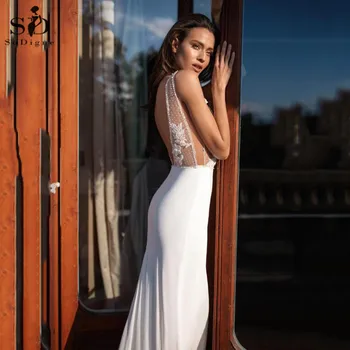 Sexet Ryg Brudekjole tyrkiet 2020 V-hals Lace Brude Applique kjole brudesuite Boho Satin Wedding Dress vestido de novia