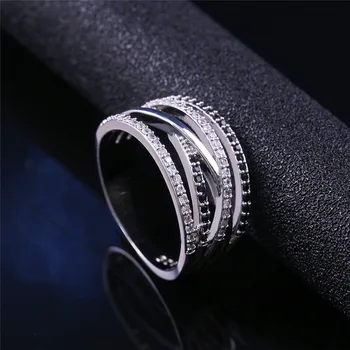 Vintage Kvindelige Damer Zircon Cross Ring Mode Lover Forlovelsesringe For Kvinder Enkle Sølv Farve Hvid Sort Stone Ring