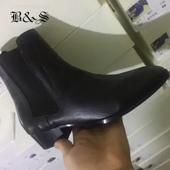 Black& Street SLANK Spids Tå i ægte læder Chelsea Boot plus size 35-47 kile reelt Billede behagelig kvalitet Støvler