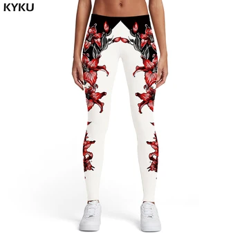 KYKU Blomst Leggings Kvinder Harajuku Printede bukser Sort Og Hvid Sexet Gotiske Bukser Kunst Spandex Dame Bukser, Leggings