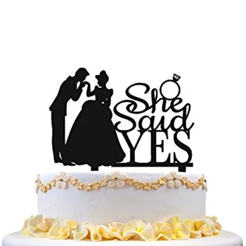 She Said Yes Cake Topper , Bride and groom Wedding Silhouette Cake Topper , Bridal Shower Engagement Ring Wedding Cake Topper