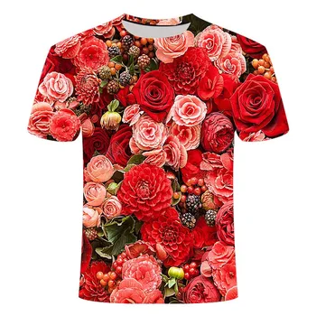 2019 Sommeren Nye Mænd Kvinder Sweatshirt 3D-Print Elsker Smuk Rose T Shirt Afslappet kortærmet Pullover Harajuku