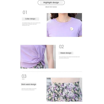 Kvinder Mode daisy T-shirt, nederdel sæt 2020 piger trendy yndefulde lilla blomst kjole engros