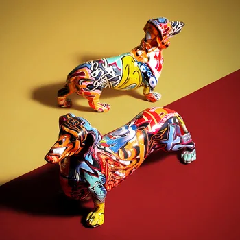 Ny Harpiks Til Hjemmekontoret Hotel Dekoration Bordplade Dyr Moderne Håndværk Europæisk Stil Farverige Gravhund Dog Statue Indretning