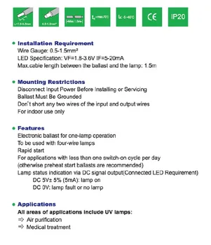 Bakteriedræbende Lampe Elektroniske Forkoblinger til UV-Lamper Ballast RW11-800-55 UV-Lamper 55W