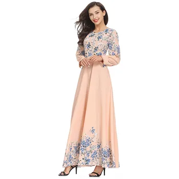 Womail Muslimske Kvinder Kjole Kaftan Islamiske Dress Langærmet Høj Talje Blomster Elegante Muslimske Part Dubai Maxi Kjole 2019 A9
