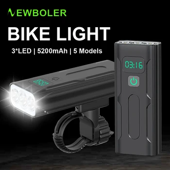 NEWBOLER 3 LED Cykel Lys T6 USB-Genopladelige 5200mAh Cykel Lys Foran Lygten Vandtæt som Power Bank Cykel Tilbehør