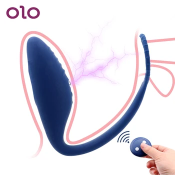 OLO Mandlige Elektrisk Stød Penis Ring med Vibrator Anal Plug Trådløs Fjernbetjening Prostata Massager Sex Legetøj Til Mænd