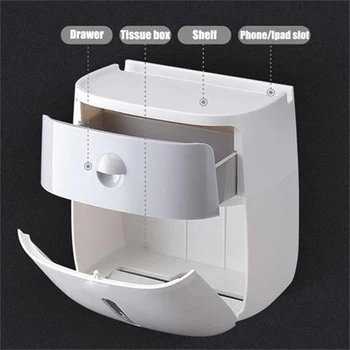 Dobbelt-lag Punch-Gratis Vandtæt vægmonteret Toilet Tissue Box Holder Hylde opbevaringsboks Badeværelse Hylder