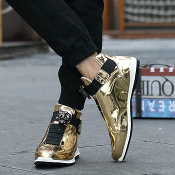 2019 Cool Mænd High Top Mænd Guld Glitter Sneakers Bling Zip-Platform Lejligheder Sko Man Glossy Sølv krasovki Leopard hoved Sko