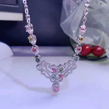 KJJEAXCMY boutique smykker 925 sterling sølv indlagt Naturlige Turmalin kvindelige vedhæng halskæde kæde støtte påvisning