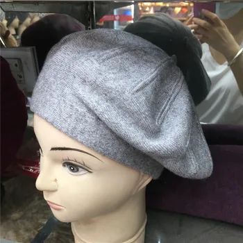 Kvinder Cashmere Beret 2020 Nye Reversible Strikket Beanie Piger Solid Varm Vinter Hat Kamel Hvid Rød Classic Daske Maler Hat