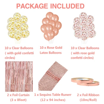 1 Sæt Rose Gold Ballon Kits Konfetti Latex Balloner Dug Børn, Voksne Fødselsdag Part Dekoration Bryllup Forsyninger Jul