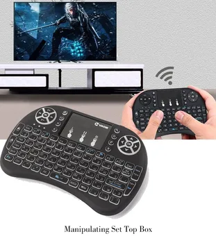 Baggrundsbelyst i8 russisk Eller engelsk Version 2.4 GHz Trådløse Mini-Tastatur, Air Mus Med Touch-pad Arbejde Med Android TV BOX Mini PC