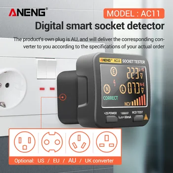 ANENG AC11 Digitale Smart Stik Tester Spænding Test Socket Detektor US/UK/EU/AU-Stik Ground Zero Line Fase Ind Rcd NCV Test