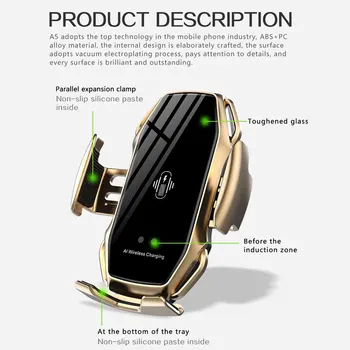 Qi Trådløse Oplader, Bil Holder Automatisk Fastspænding Montere i Bilen Til iPhone 11 Pro Infrarød Sensor Trådløse induktion Bil Oplader