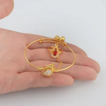 Anniyo Cubic Zirconia Baby Armbånd Med Bell Guld Farve CZ Armbånd til Børn Mode Smykker Med Sten #049506