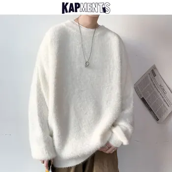KAPMENTS Vinter Tøj, Mænd Solid Fleece Trøje I 2020, Mens koreanske Strikkede Trøjer Harajuku Pullovere Mandlige Vintage Sweatshirts