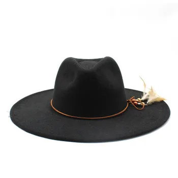 Fedora hatte stor randen 9.5 m solid farve bånd, bælte reb, fjer kvinder hatte luksus panama jazz caps formelle udendørs vinter hatte til kvinder