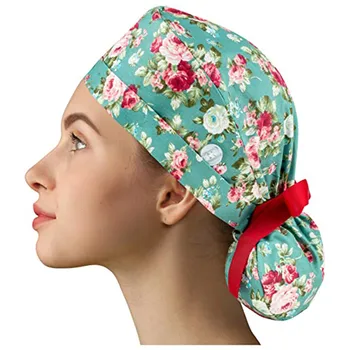 2021 Mode Trykt Krat Cap Sygeplejerske Hætte Med Knapper Bouffant Svedbånd Hat til Dame Herre Casual Arbejde Hat Gorros enfermeria