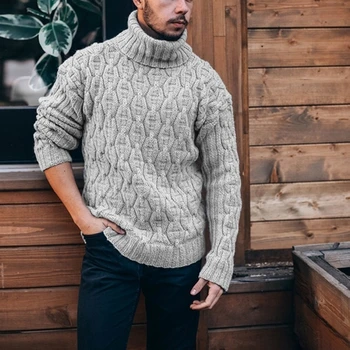 Sweater Mænd 2020 Efterår og Vinter Fashion Afslappet Mænd Ren Farve Rullekrave, Tykke Loose montering Varm langærmet Mænds Trøjer