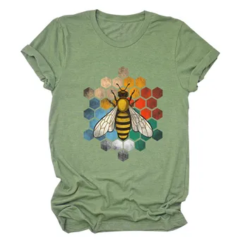 Bee Farverige Print Kvinder T-shirt Summer Harajuku Vintage Toppe o-Hals, Korte Ærmer Modetøj Kvindelige Plus Size Kawaii Tshirt