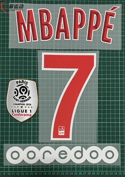 2018-19 MBAPPE #7 home navn antal, der er FASTSAT + Ligue 1 mester PATCH + OOREDOO Paris MBAPPE #7 nameset