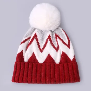Strikket hat kvinder beanie Farverige huer, varm uld, fløjl pompon hat opbevaring af cap Jul gradient