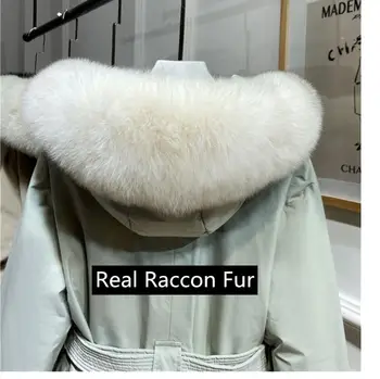 2020 Naturlig Fox Fur Kvinder Ned Frakke Vinter Tyk 90% Hvide Andedun Parka Kvinder Bælte Solid Hætteklædte Jakke Løs Ned Overtøj