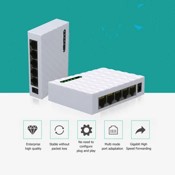 Mini 5-Port Desktop 1000 Mbps Netværk Switch Gigabit Fast RJ45 Ethernet-Switcher LAN-Switching Hub Adapter Fuld duplex Udveksling