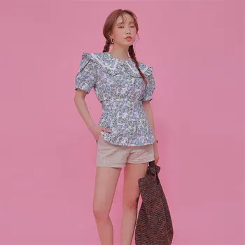 Fremmede Kitty Sød Vintage 2019 Smarte Sommer Talje-Kontrolleret Floral Print Mode Blonder Retro Elegante Kvinder Stilfulde Løs Shirts