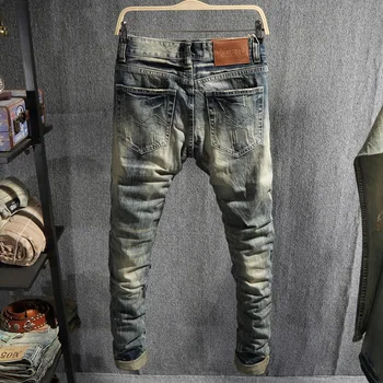 Italiensk Stil Og Mode Til Mænd, Jeans Retro Vasket Slim Fit Ødelagt Ripped Jeans Mænd Streetwear Denim Bukser Hip Hop Jeans Til Mænd