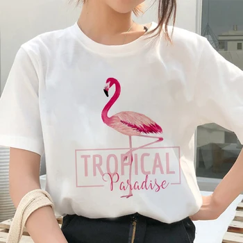 Harajuku Kvinder T-Shirt 2020 Sommer mode Flamingo Udskrivning T-Shirt Casual Streetwear hvide Toppe kortærmet Tshirt tøj