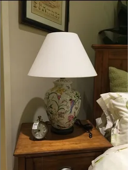 Coral Blomst og Fugl Keramik bordlampe håndmalet Keramik bordlampe Knæk Glasur Stue bordlampe