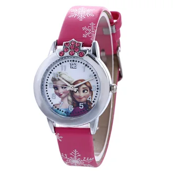 1pc Disney Frosne Se Piger Elsa Prinsesse Børn Ure læderrem Børn Tegnefilm Armbåndsure Gaver til Børn Pige ure