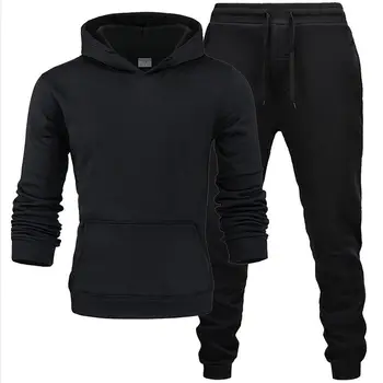Nyt hot mærke mænd, Træningsdragt, sweatshirt ren farve termisk undertøj til Mænd Sportstøj Sæt Tyk Fleece hoodie+Bukser Sportslige Passer til
