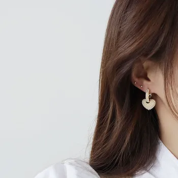 Xinbada 14k ægte forgyldt mode smykker Mikro-indlagte perler kærlighed formet luksus øreringe til kvinde ferie daglige stud øreringe