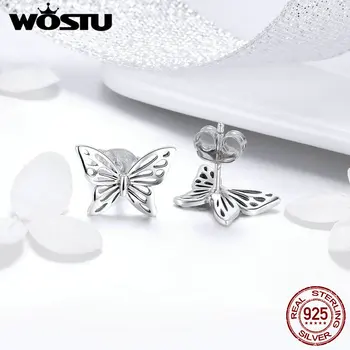 WOSTU Mode Nye 925 Sterling Sølv Gennembrudt Butterfly Stud Øreringe Til Kvinder Girl S925 Sølv Fint Mærke Smykker Gave CQE452