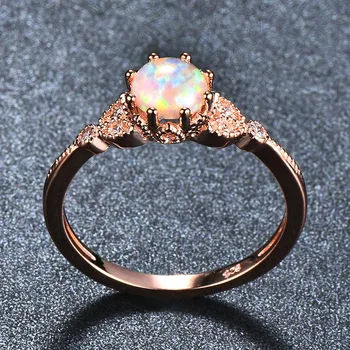 Bague Ringen Ægte 925 Sterling Sølv Fingerring Med Rund Opal Zircon Gemstone Smykker Bryllup Part Gave Til Kvinder