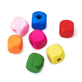 100pcs 8mm 10mm 14mm Farvet Træ Perler, Runde Cube DIY Smykker, Træ-Halskæder-Armbånd-at Gøre Håndværk Forsyninger Blandet Farve