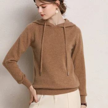 BARESKIY Kvinders Hoodie Cashmere Strik Solid Farve Slank Hoodie koreanske Varm Tyk Uld Sweater Hooded