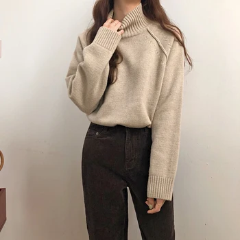 Kvinders Trøjer Japansk Kawaii Ulzzang Retro Solid Farve Turtleneck Sweater Kvindelige koreanske Harajuku Tøj Til Kvinder