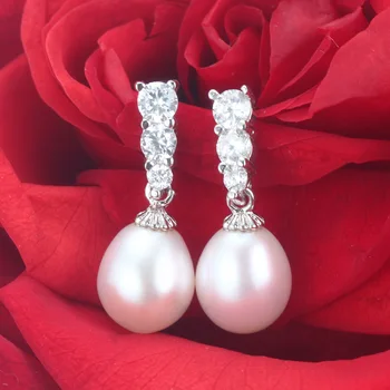 Top Salg naturlige perle øreringe mode S925 sterling sølv smykker, Kvinder Dingle Drop Øreringe til Bryllup/Party gave 5 farver