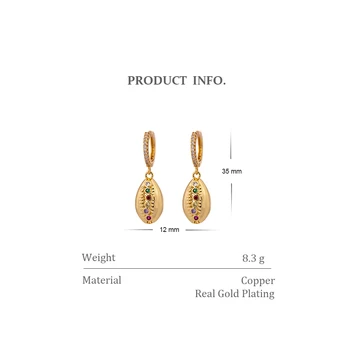 Yhpup Vintage Dingle Øreringe Kobber Shell Geometriske Minimalistisk Luksus Brude Smykker Kvindelige Bryllupsfest Indien Smykker Guld