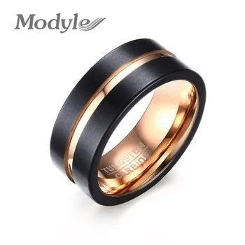 Modyle 2020 Mode 8MM Sort Herre Tungsten Ring Mat Bryllup Band med Rose Gold-Farve Groove & Indre Bagues